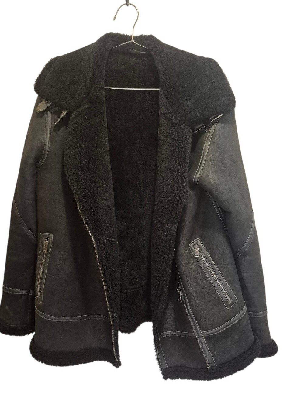 Dominic Bellissimo Black Leather Sheepskin Shearling Jacket Medium Spain
